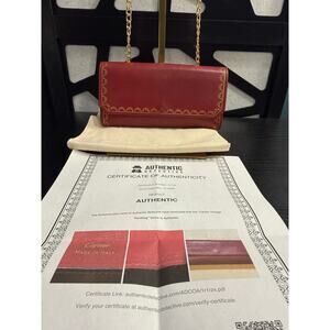 Vintage Cartier Must Red Leather Clutch Wallet Gold Trim Chain Bag